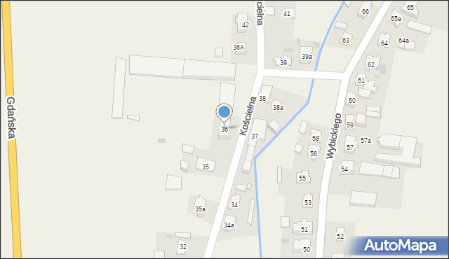 Subkowy, Kościelna, 36, mapa Subkowy