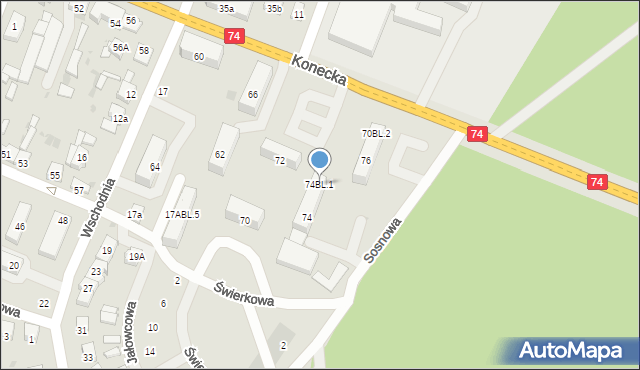 Sulejów, Konecka, 74BL.1, mapa Sulejów