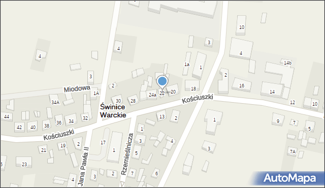Świnice Warckie, Kościuszki Tadeusza, gen., 22, mapa Świnice Warckie