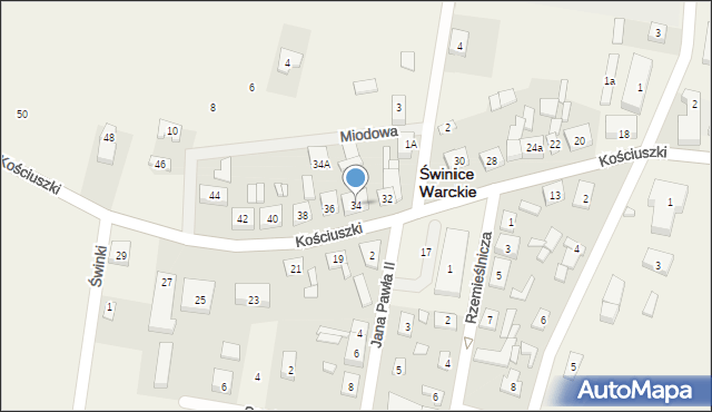 Świnice Warckie, Kościuszki Tadeusza, gen., 34, mapa Świnice Warckie