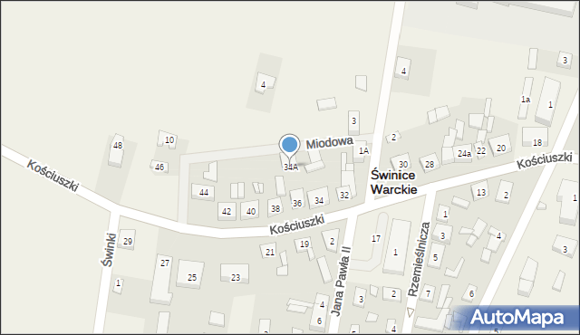 Świnice Warckie, Kościuszki Tadeusza, gen., 34A, mapa Świnice Warckie