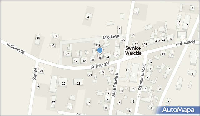 Świnice Warckie, Kościuszki Tadeusza, gen., 36, mapa Świnice Warckie