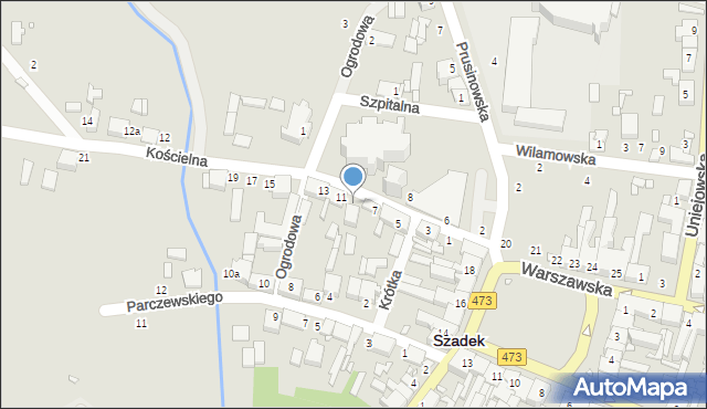 Szadek, Kościelna, 9, mapa Szadek