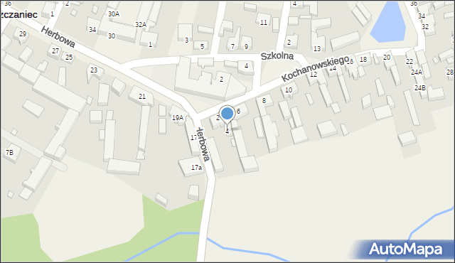 Szczaniec, Kochanowskiego Jana, 4, mapa Szczaniec