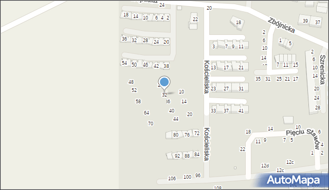 Szczecin, Kościeliska, 32, mapa Szczecina