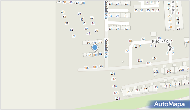 Szczecin, Kościeliska, 88, mapa Szczecina