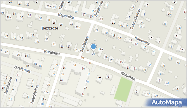 Szczecin, Koralowa, 21, mapa Szczecina