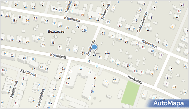 Szczecin, Koralowa, 23, mapa Szczecina