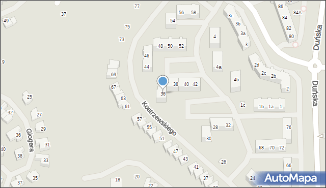 Szczecin, Kostrzewskiego Józefa, 36, mapa Szczecina