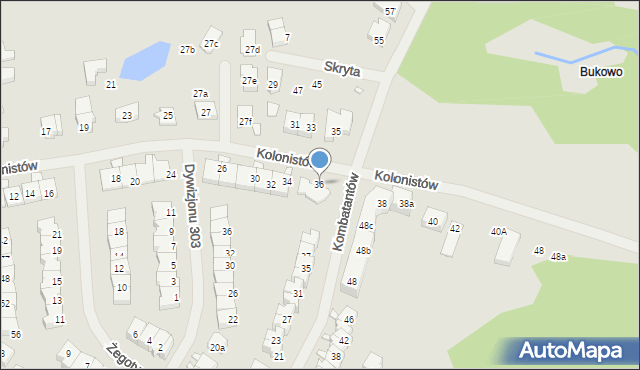 Szczecin, Kolonistów, 36, mapa Szczecina