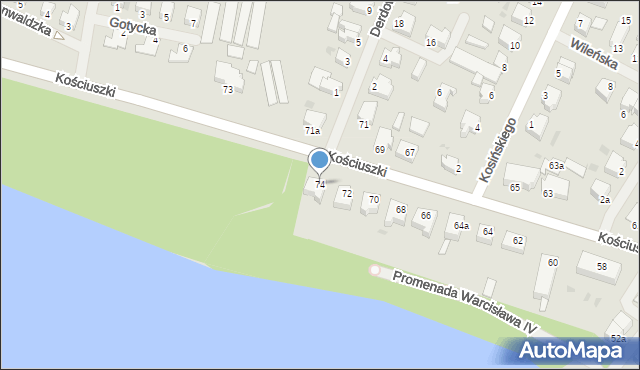 Szczecinek, Kościuszki Tadeusza, gen., 74, mapa Szczecinek
