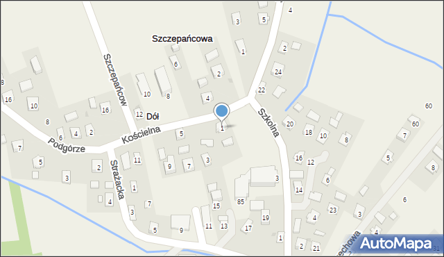 Szczepańcowa, Kościelna, 1, mapa Szczepańcowa
