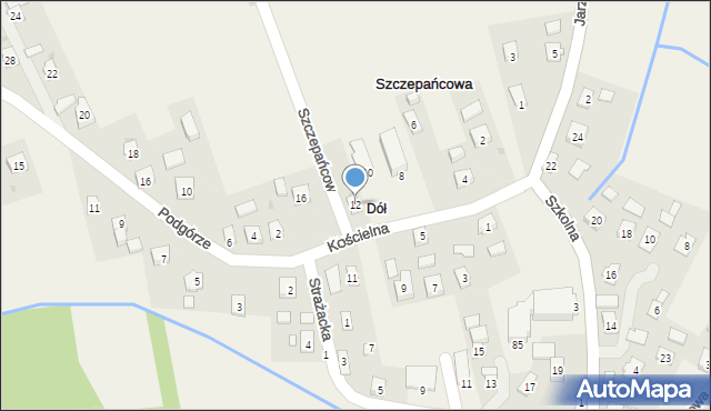 Szczepańcowa, Kościelna, 12, mapa Szczepańcowa