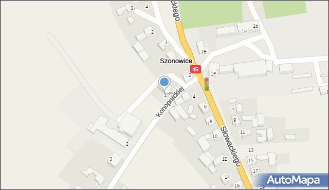 Szonowice, Konopnickiej Marii, 1, mapa Szonowice