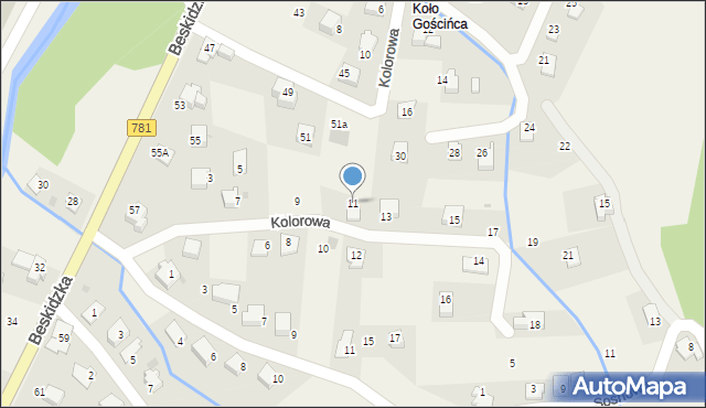 Targanice, Kolorowa, 11, mapa Targanice