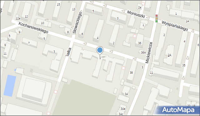 Tarnobrzeg, Kochanowskiego Jana, 1, mapa Tarnobrzegu