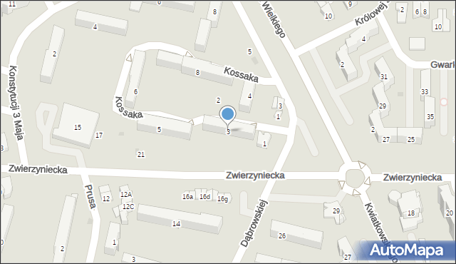 Tarnobrzeg, Kossaka Wojciecha, 3, mapa Tarnobrzegu