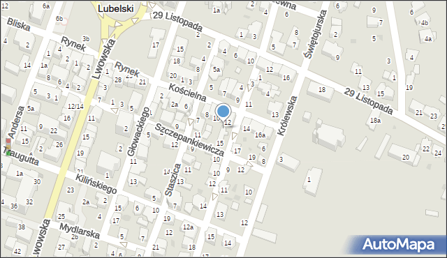 Tomaszów Lubelski, Kościelna, 12A, mapa Tomaszów Lubelski