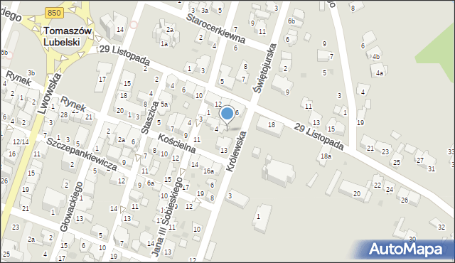 Tomaszów Lubelski, Kościelna, 15, mapa Tomaszów Lubelski
