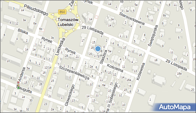 Tomaszów Lubelski, Kościelna, 3, mapa Tomaszów Lubelski