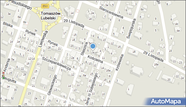 Tomaszów Lubelski, Kościelna, 7, mapa Tomaszów Lubelski