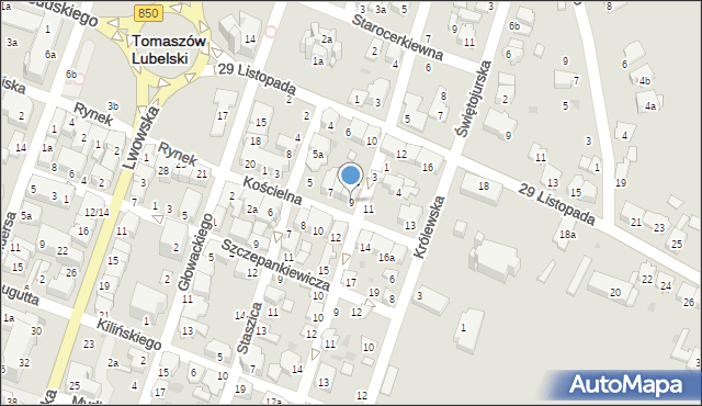 Tomaszów Lubelski, Kościelna, 9, mapa Tomaszów Lubelski
