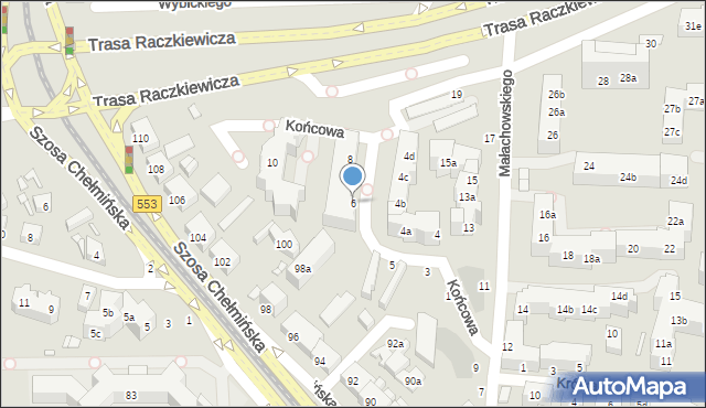 Toruń, Końcowa, 6, mapa Torunia