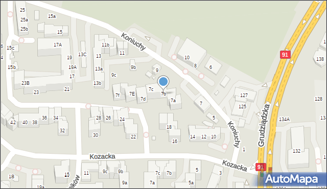 Toruń, Koniuchy, 7b, mapa Torunia