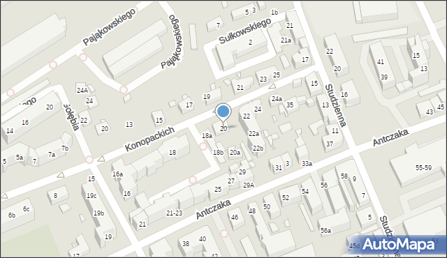 Toruń, Konopackich, 20, mapa Torunia