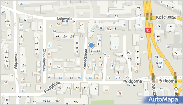 Toruń, Kordeckiego Augustyna, ks., 6, mapa Torunia