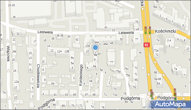 Toruń, Kordeckiego Augustyna, ks., 8a, mapa Torunia