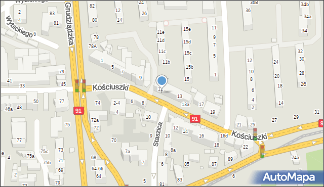 Toruń, Kościuszki Tadeusza, gen., 11a, mapa Torunia