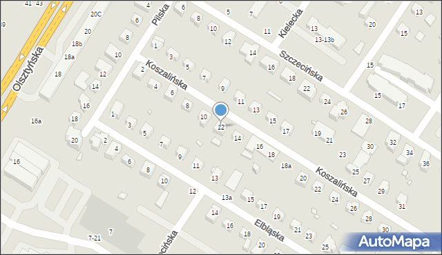 Toruń, Koszalińska, 12, mapa Torunia