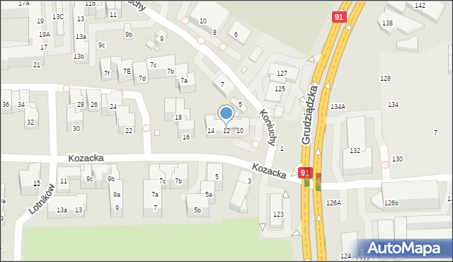 Toruń, Kozacka, 12, mapa Torunia