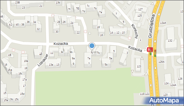 Toruń, Kozacka, 7c, mapa Torunia