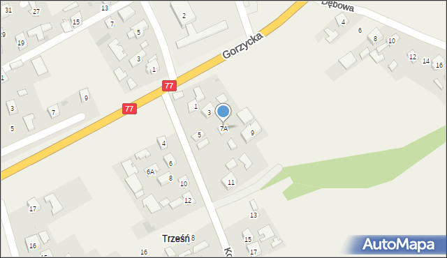 Trześń, Kościelna, 7A, mapa Trześń