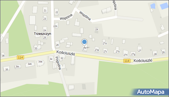 Trzeszczyn, Kościuszki Tadeusza, gen., 27f, mapa Trzeszczyn