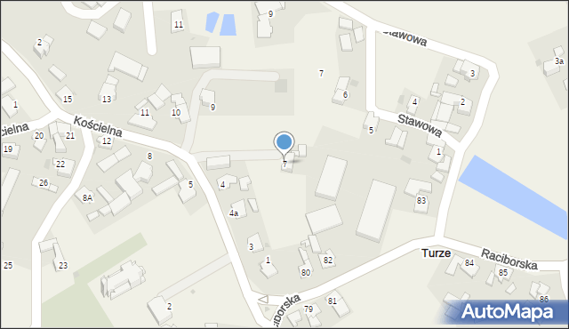 Turze, Kościelna, 7, mapa Turze