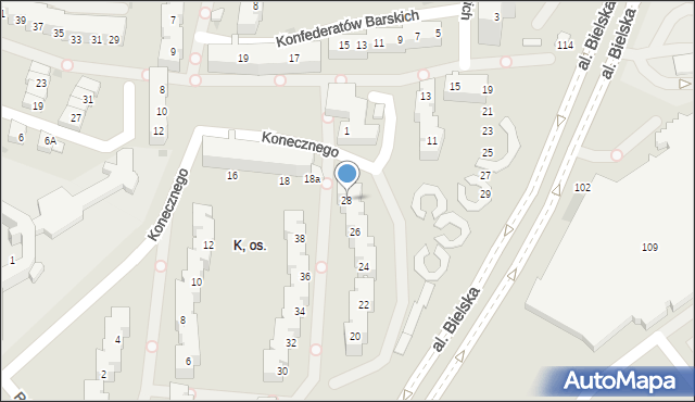 Tychy, Konecznego Feliksa, 28, mapa Tychów