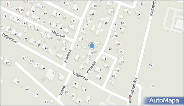 Tychy, Konwalii, 5, mapa Tychów