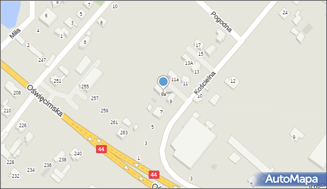 Tychy, Kościelna, 9a, mapa Tychów