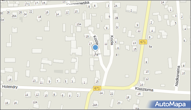 Tykocin, Kozia, 17A, mapa Tykocin