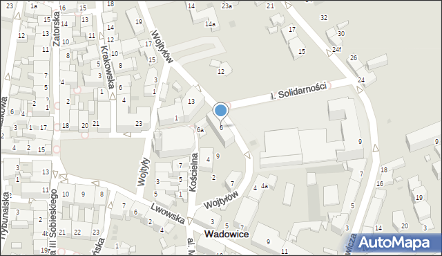 Wadowice, Kościelna, 6, mapa Wadowice