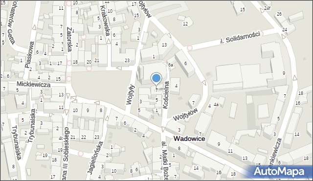 Wadowice, Kościelna, 7, mapa Wadowice