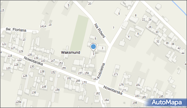 Waksmund, Kościelna, 1, mapa Waksmund