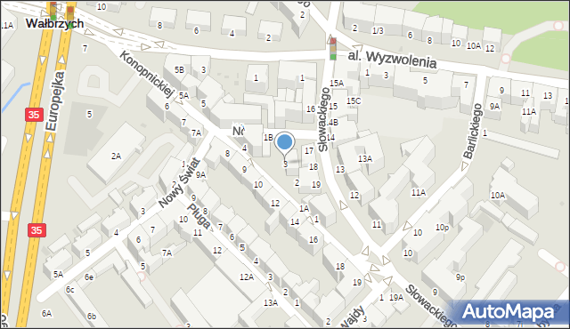 Wałbrzych, Konopnickiej Marii, 3, mapa Wałbrzycha