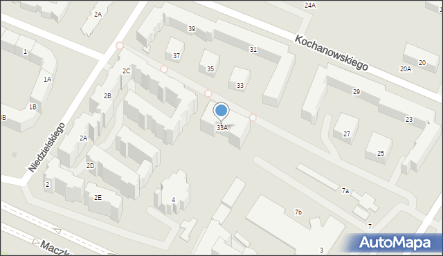 Warszawa, Kochanowskiego Jana, 33A, mapa Warszawy