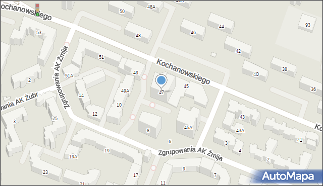 Warszawa, Kochanowskiego Jana, 47, mapa Warszawy