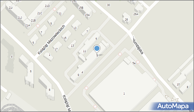 Warszawa, Kolumbijska, 3, mapa Warszawy