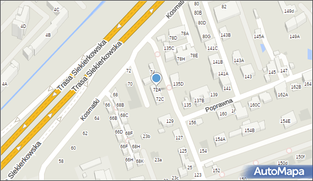 Warszawa, Kosmatki, 72A, mapa Warszawy